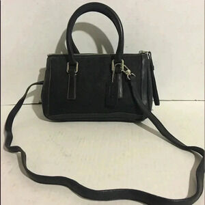 Coach satchel/ crossbody Black linen/ leather bag